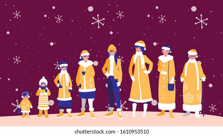 Family and snowflakes design, Merry chritmas winter season decoration card invitation celebration and holiday theme Vector illustration