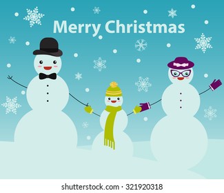 Family snowmen. Christmas card with snowman. Vector illustration