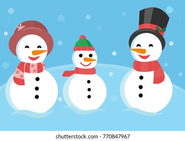 family of snowmen - mom, dad and son in scarves and hats