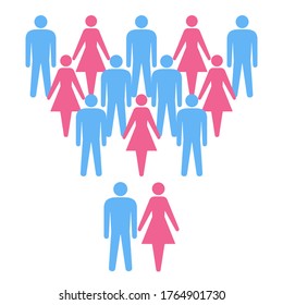 Family and society conceptual scheme. Illustration of multiple choice, social relationships, complex feelings. Psychological problem.