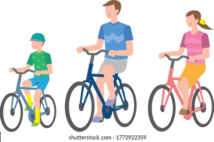 Family of son and parent riding a bicycle