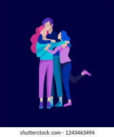 Family spend time together, happy parents with children. Vector people character. Editable outline stroke size. Colorful flat concept illustration.