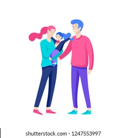 Family spend time together, happy parents with children. Vector people character. Editable outline stroke size. Colorful flat concept illustration.