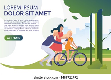 Family spending time together outdoors slide template. Parents, children, nurturing. Family concept. Vector illustration for webpage, landing page