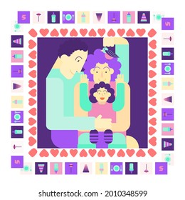 The family spends time together at home. The concept of dedicating time to yourself during a pandemic. Growing a garden in the apartment. Colored flat vector illustration.