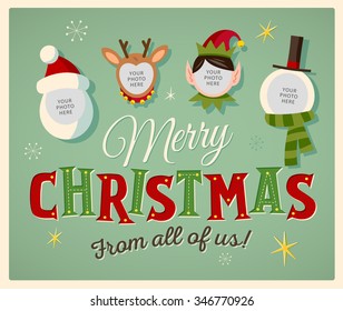 Family Spirit Christmas Card. Place your photos on christmas characters. Editable EPS10.
