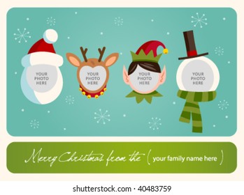 Family spirit Christmas card. Place your photos on christmas characters. Editable Vector EPS10.