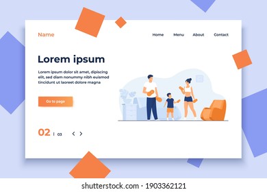 Family sport activity concept. Parents and child lifting weight, exercising with dumbbells at home. Vector illustration for quarantine, body training, indoor workout topics