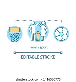 Family Sport Concept Icon. Time Together Idea Thin Line Illustration. Local Park Visiting. Gym Space. Play Soccer, Basketball. Playground. Vector Isolated Outline Drawing. Editable Stroke