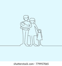 Family standing isolated on blue background. For web site, poster and placard. Creative modern concept, vector illustration