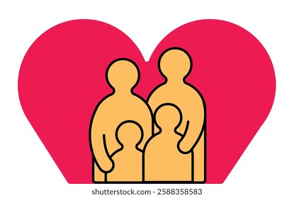 Family standing together showing affection, heart shape as shadow illustration