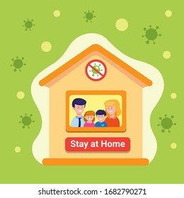 family stay at home to prevention infection disease, home quarantine virus epidemic cartoon flat illustration vector