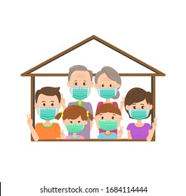 Family Stay at home stop COVID-19 vector