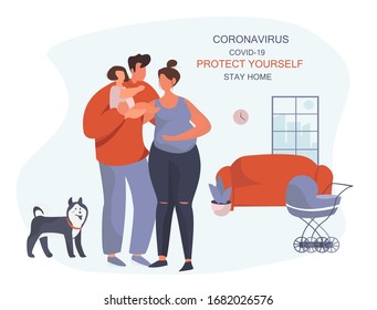 Family Stay Home.Protect Yourself.Family keeping Distance for Decrease Infection Risk For Prevent Virus Covid-19.
Stay Home on Quarantine During the Coronavirus Epidemic.Vector Illustration