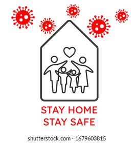 A family staying home safe together during quarantine of coronavirus COVID 19. Stay home stay safe quarantine concept. Family logo