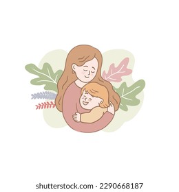 Family stock vector illustration.Happy Mother's Day! Mothers day card design with mother holding her child.