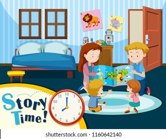 Family story time scene illustration