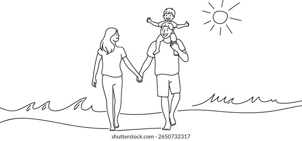 Um passeio de família na praia Uma ilustração do amor e da união pelo oceano Sob um céu ensolarado