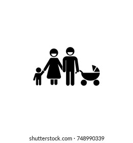 Family with stroller Icon. Simple black family icon. Can be used as web element, family design icon on white background