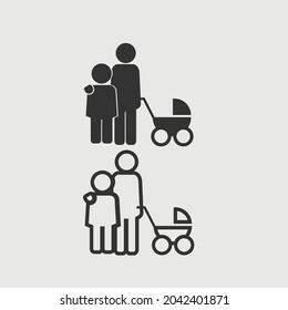 family with stroller vector icon illustration sign for web and design