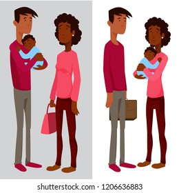 Family struggling with work character illustration