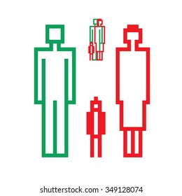 family in the style of pixel art