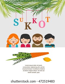 family in the sukkah . sukkot Jewish holiday. vector illustration