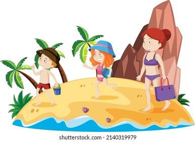 A  family summer holiday at beach illustration