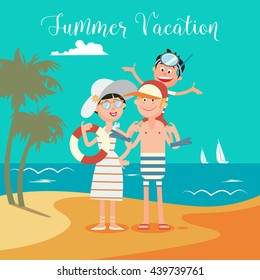 Family Summer Vacation on the Sea. Vector illustration