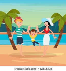 Family Summer Vacations on the Sea. Vector illustration