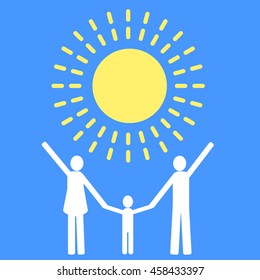 family, sun and blue sky, vector illustration