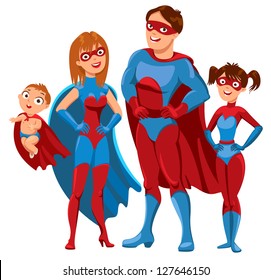 Family of superheroes. Vector illustration. White background