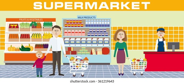Family in supermarket