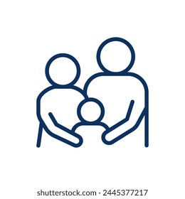 Family Support Icon. Simple Line Illustration of a United Family, Emphasizing the Strength of Kinship, Care, and Mutual Support.