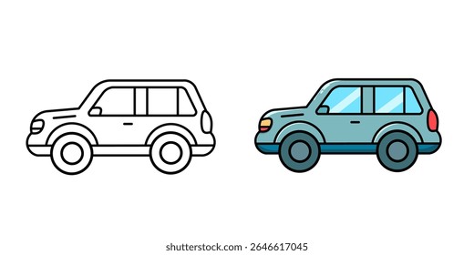 Ilustración familiar de la Imagen del Vector del coche del SUV con su dibujo del boceto, logotipo del coche del SUV, icono del coche del SUV, grande como etiqueta engomada y colorear.