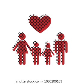 Family symbol with heart. Husband and wife are kept children's hands. Vector. Brown icon with shifted black circle pattern as duplicate at white background. Isolated.