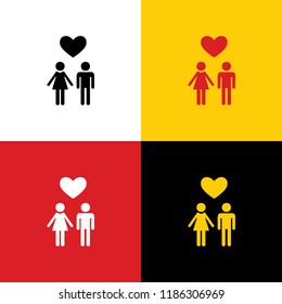 Family symbol with heart. Husband and wife are kept each other's hands. Love. Vector. Icons of german flag on corresponding colors as background.