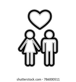 Family symbol with heart. Husband and wife are kept each other's hands. Love. Vector. Flat style black icon on white.