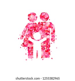 Family symbol. Mom, Dad and child. Vector icon of pink rose petals.