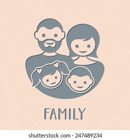 Family symbol with parents and children retro background