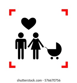 Family symbol with pram and heart. Husband and wife are kept eac