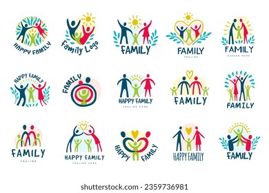 Family symbols. Colorful graphic set of different family logotype recent vector pictures collection