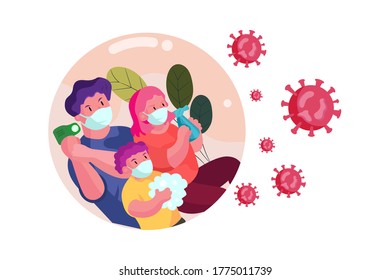 A family is taking actions to prevent the virus. Vector Illustration concept.