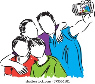 family taking a photo illustration