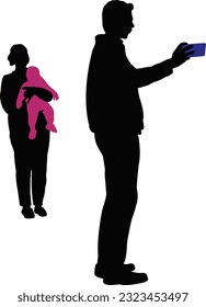 a family taking selfie, silhouette vector
