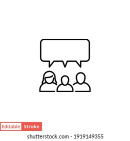 Family talk line icon. Testimonials and customer relationship management concept. Simple outline style. Vector illustration isolated on white background. Editable stroke EPS 10. 