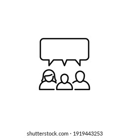 Family talk line icon. Testimonials and customer relationship management concept. Simple outline style. Vector illustration isolated on white background. EPS 10.