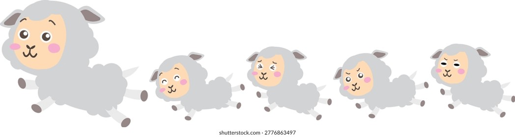 Family and Team Marching Jumping Sheep Growth Illustration Set
