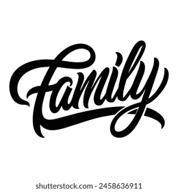 Family text lettering black handwritten logo on white 