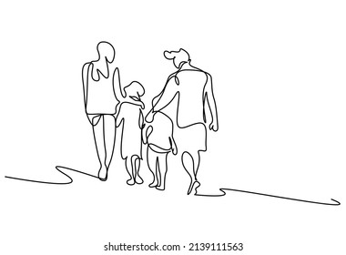 a family and their children happily walking outside